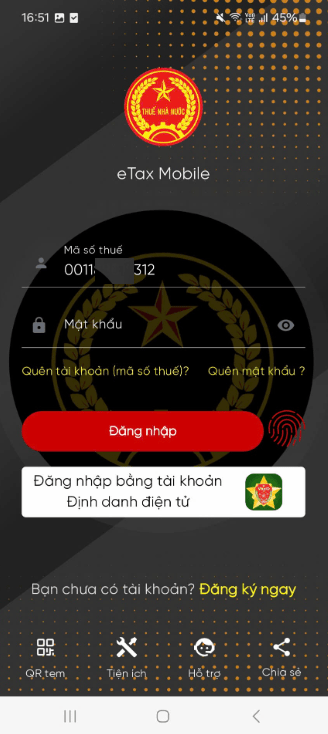 Hướng dẫn xác thực tờ khai đăng ký, thay đổi thông tin sử dụng Hóa đơn điện tử trên Etax Mobile 5 ETax B1 2