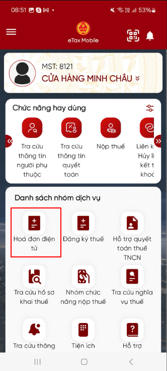 Hướng dẫn xác thực tờ khai đăng ký, thay đổi thông tin sử dụng Hóa đơn điện tử trên Etax Mobile 4 ETax B1.3