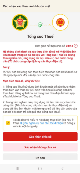 Hướng dẫn xác thực tờ khai đăng ký, thay đổi thông tin sử dụng Hóa đơn điện tử trên Etax Mobile 8 ETax B2.1 2