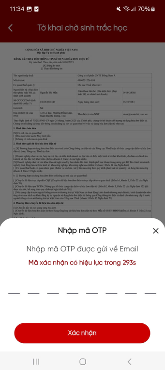 Hướng dẫn xác thực tờ khai đăng ký, thay đổi thông tin sử dụng Hóa đơn điện tử trên Etax Mobile 14 ETax B2.2 2