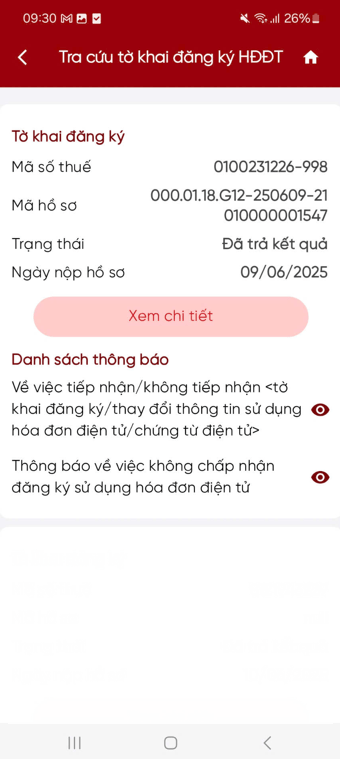 Hướng dẫn xác thực tờ khai đăng ký, thay đổi thông tin sử dụng Hóa đơn điện tử trên Etax Mobile 19 ETax B3.1