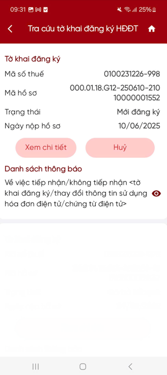 Hướng dẫn xác thực tờ khai đăng ký, thay đổi thông tin sử dụng Hóa đơn điện tử trên Etax Mobile 22 ETax B3.2