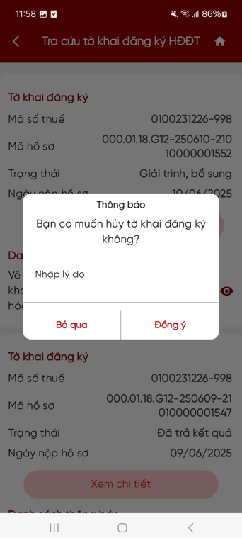 Hướng dẫn xác thực tờ khai đăng ký, thay đổi thông tin sử dụng Hóa đơn điện tử trên Etax Mobile 25 ETax B3.3 2