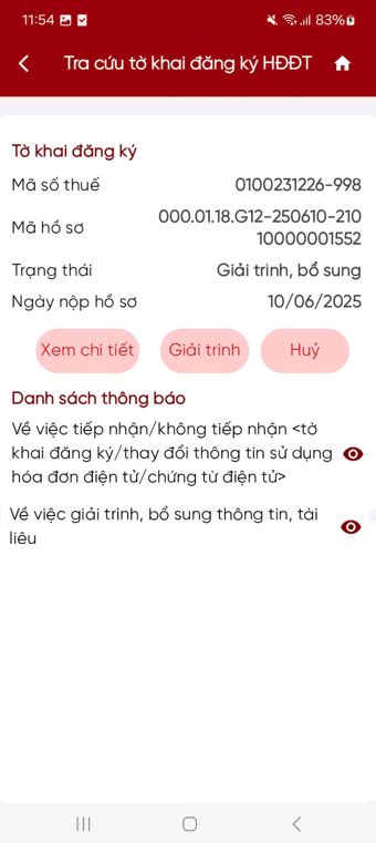 Hướng dẫn xác thực tờ khai đăng ký, thay đổi thông tin sử dụng Hóa đơn điện tử trên Etax Mobile 24 ETax B3.3