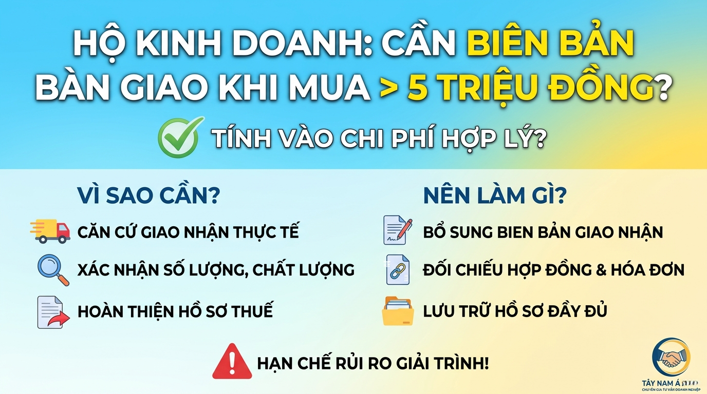 Hộ Kinh Doanh Bắt Buộc Có Biên Bản Bàn Giao Khi Mua Hàng Trên 5 Triệu Đồng Để Tính Vào Chi Phí Hợp Lý?