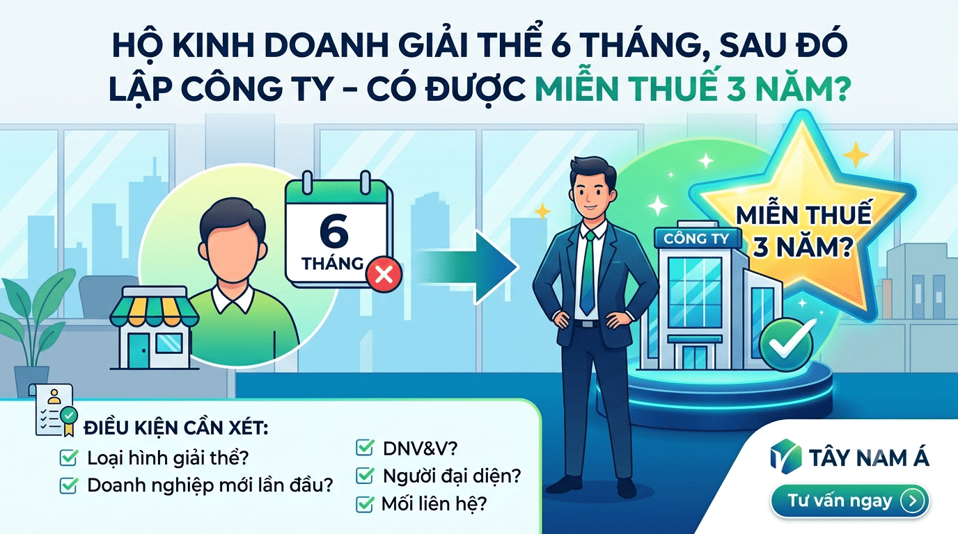 Hộ Kinh Doanh Giải Thể 6 Tháng Lập Công Ty: Có Được Miễn Thuế 3 Năm Không?
